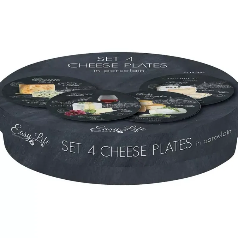 Assiettes De Présentation | Assiettes À Thèmes-Easy Life WORLD OF CHEESE coffret 4 assiettes à fromage D19cm Porcelaine