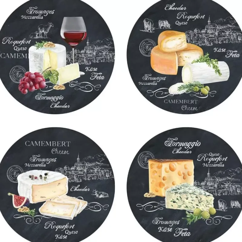 Assiettes De Présentation | Assiettes À Thèmes-Easy Life WORLD OF CHEESE coffret 4 assiettes à fromage D19cm Porcelaine
