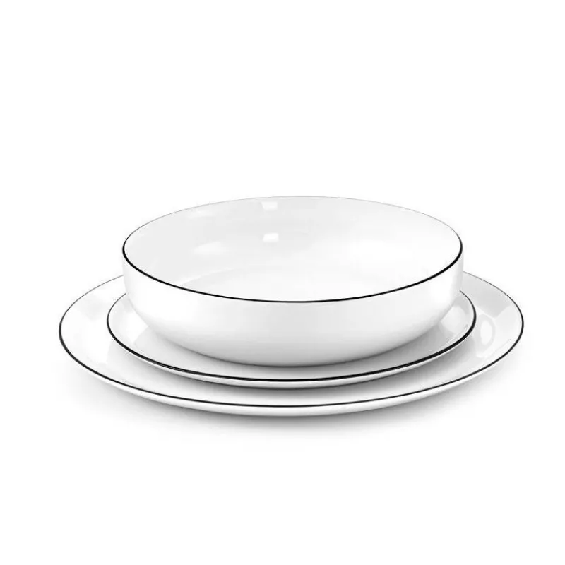 Assiettes Plates-Mu00e9dard de NOBLAT YAKA Porcelaine Blanche Assiette Plate D27 Médard de NOBLAT Liseret NOIR